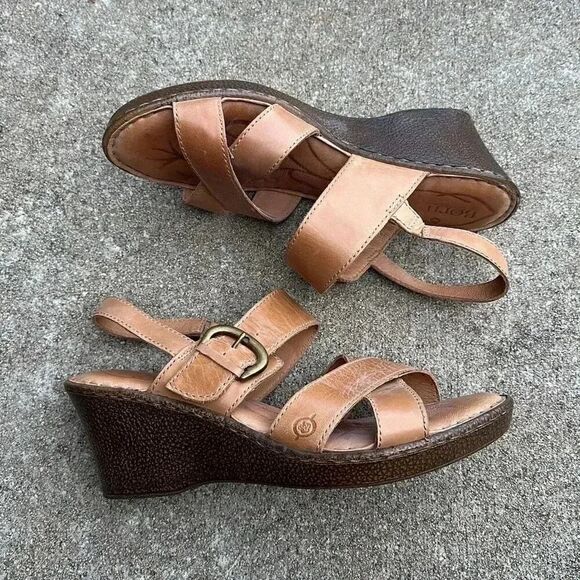 Born Leather Wedge Sandals Mirabella Tan Women’s Size 11 - Picture 9 of 11